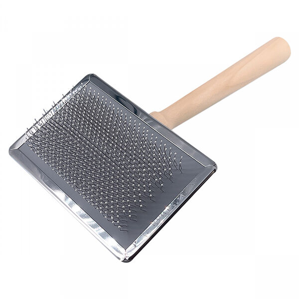 Пуходёрка для собак и кошек ZooOne металлическая супер большая с каплей деревянная ручка 17 см