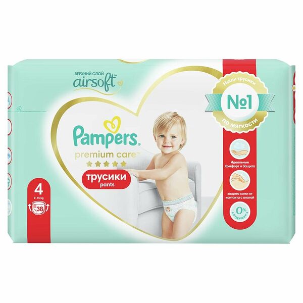 Подгузники-трусики Pampers Premium care 4 (9-15 кг), 38 шт.