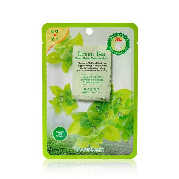 Маска Beauu Green тканевая 3D для лица с экстрактом зеленого чая
