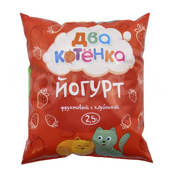 Йогурт питьевой Два Котенка 2.5% 500гр Клубника пакет