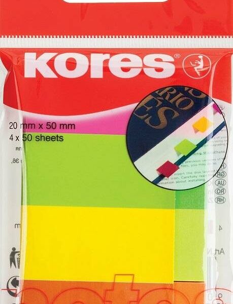 Клейкие закладки бум. 4цв.по 50л. неон 20х50мм Strips Kores 45104