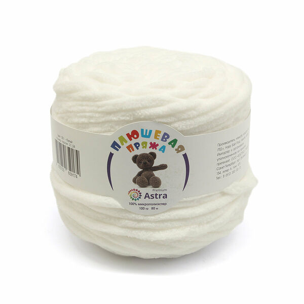 Пряжа Astra Premium 'Плюшевая' 100гр 80м (100% микрополиэстер)(001 белый),шт