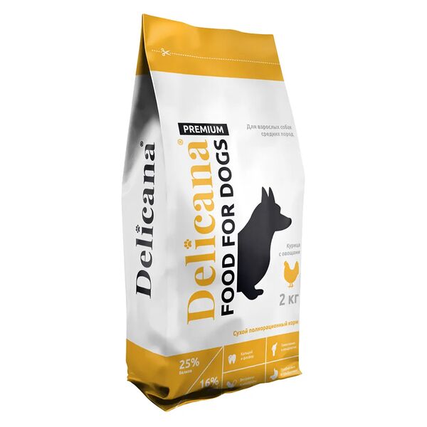 Корм DELICANA для собак средних пород курица с овощами