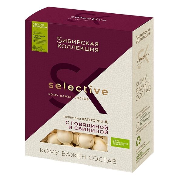 Пельмени Сибирская коллекция Selective с говядиной и свининой 500 г