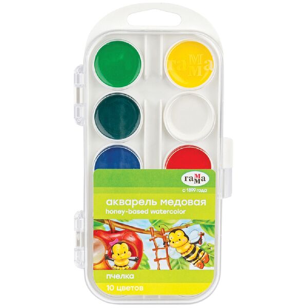 Акварель ПЧЕЛКА, 10 цв, пласт.упк., б/к   212038 шт Гамма