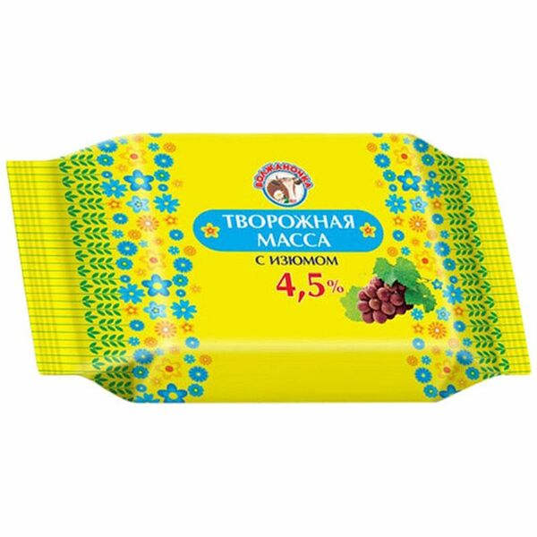 Масса творожная Волжаночка с сахаром и изюмом 4.5% 170 г