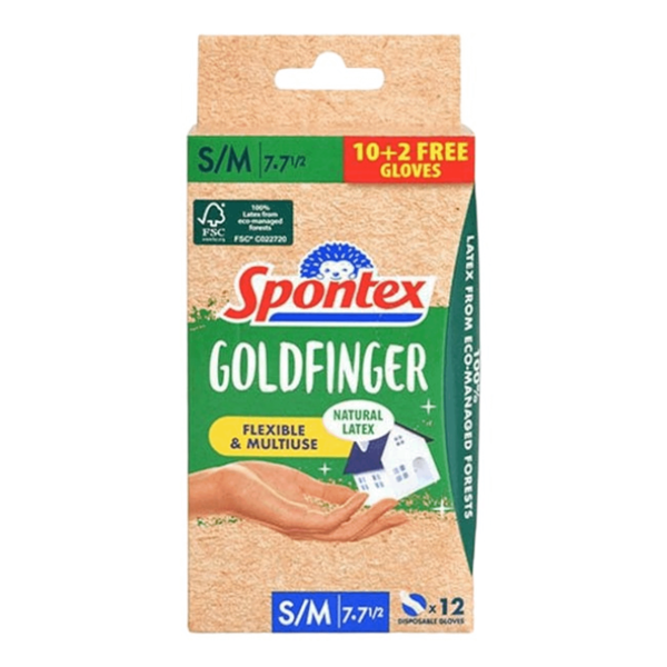Перчатки латексные Spontex Goldfinger S/M, 12 шт