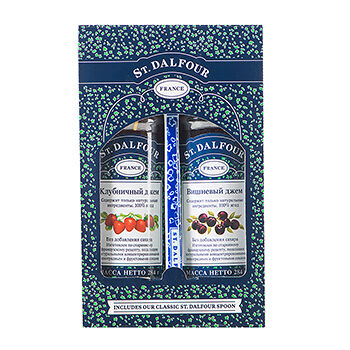 Подарочный набор St.Dalfour джем из клубники 284 г, джем из вишни 284 г + фарфоровая ложка, Франция