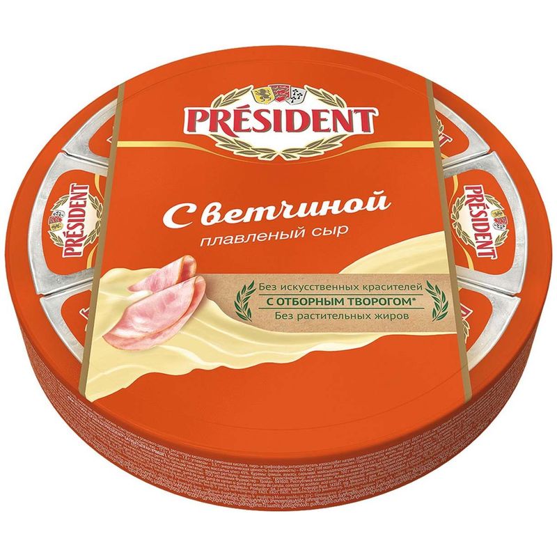 

Сыр плавленый President с ветчиной 45% БЗМЖ 140 г