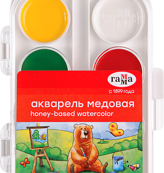 Акварель медовая Гамма Мультики 8 цветов без кисти, дизайн в ассортименте
