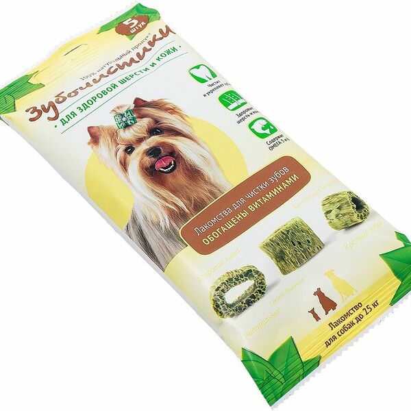 Лакомство Зубочистики для здоровой шерсти и кожи для собак до 25кг