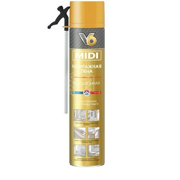 Пена монтажная бытовая V6 Midi всесезонная, 350г