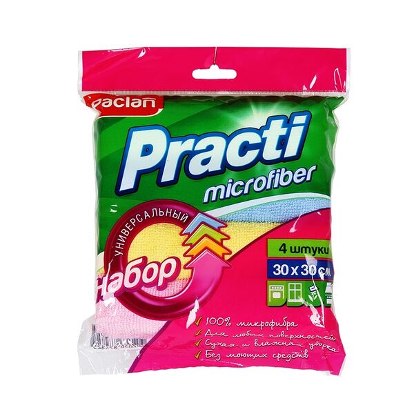 Салфетки хозяйственные из микрофибры Paclan, 30х30 см, 4 шт.