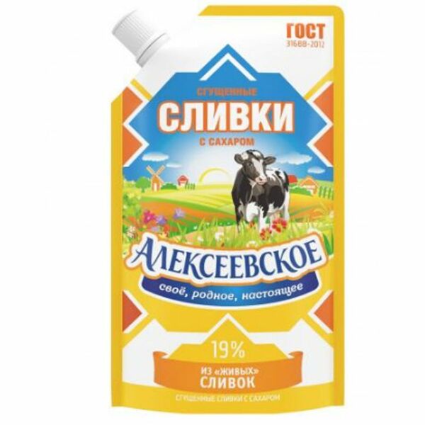 Сливки сгущённые Алексеевское с сахаром 19%, 270г