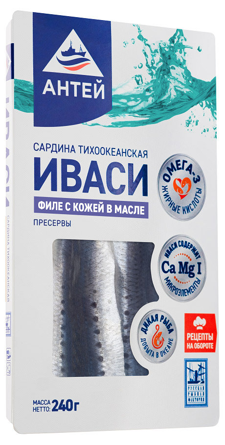 

Сардина тихоокеанская Антей Иваси филе с кожей в масле 240 г