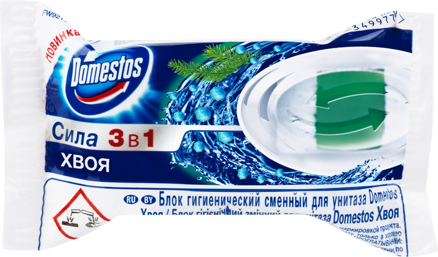 

Сменный Блок для унитаза Domestos Сила 3 в 1, Хвоя