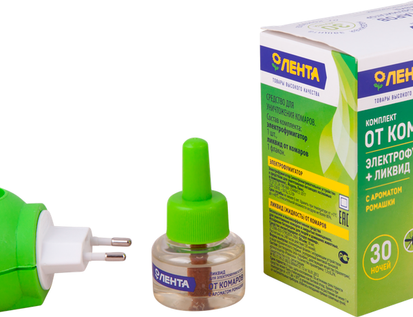 Комплект от комаров ЛЕНТА электрофумигатор + ликвид, с ароматом ромашки, 30 ночей