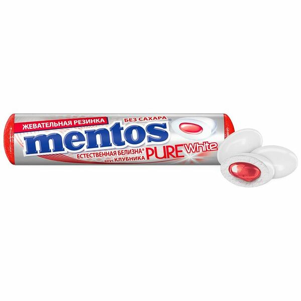 Жевательная резинка Mentos Pure White Клубника, 15.5г