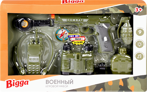 Набор игровой BIGGA Военный со световыми и звуковыми эффектами, 9 предметов, Арт. 907133756