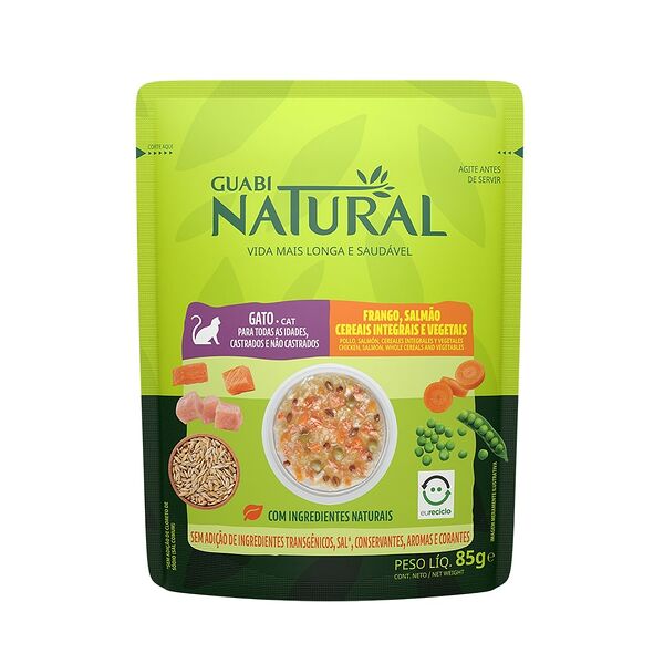 GUABI Natural для кошек пауч 85г Cat Курица, лосось, цельнозерновые злаки и овощи
