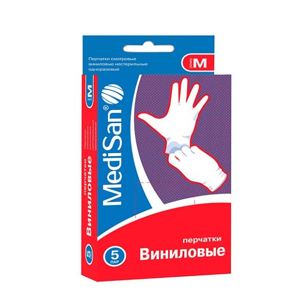 Перчатки смотр. МЕДИСАН винил. н/стер р М №5