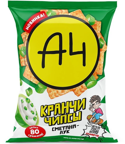 Кранчи-чипсы А4 сметана и лук 80 г