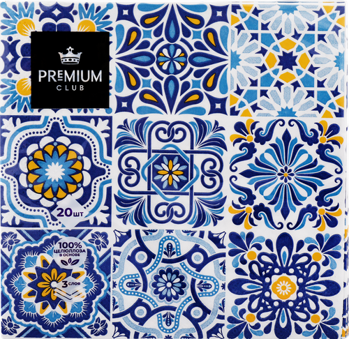 

Салфетки бумажные Premium Club Графика 3-слоя 33 х 33 см 20 шт. дизайн в ассортименте