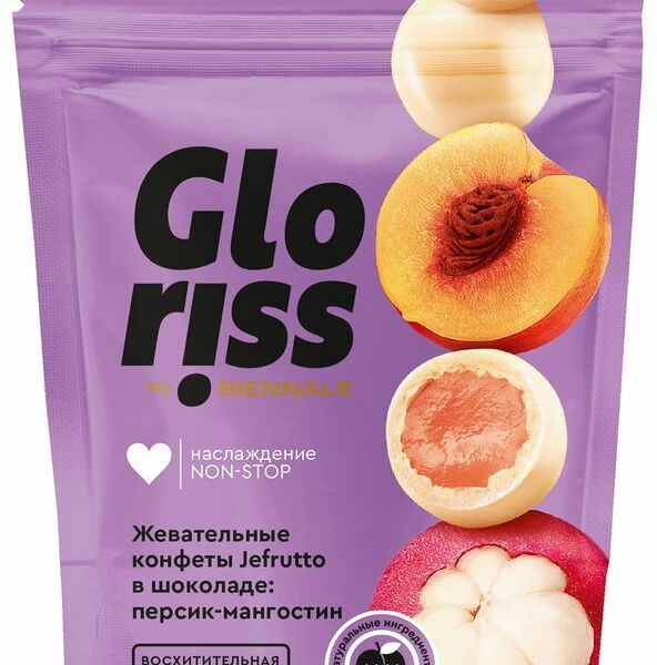 Конфеты жевательные Gloriss Jefrutto в шоколаде со вкусом Персик-Мангостин