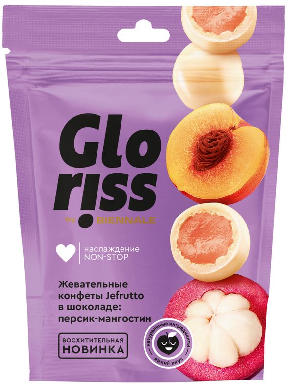 

Конфеты жевательные Gloriss Jefrutto в шоколаде со вкусом персик-мангостин 75 г