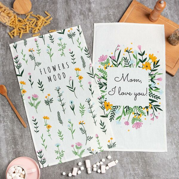 Набор кухонных полотенец Доляна Flowers mood, размер: 35х60см 2шт