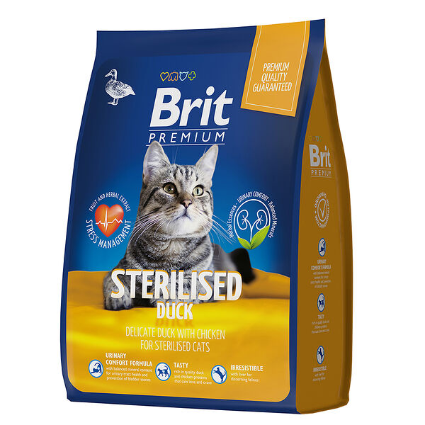 Brit Premium Cat Sterilised для стерилизованных кошек и кастрированных котов Утка