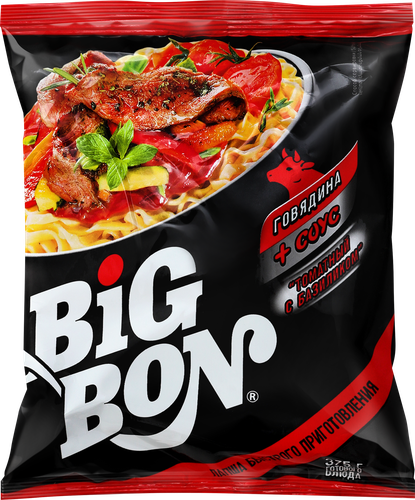 

Лапша быстрого приготовления BigBon говядина в соусе томат базилик 75 г