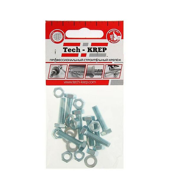 Болт DIN 933 М 6х20 мм, гайка, шайба TECH-KREP, шестигранный, 8шт