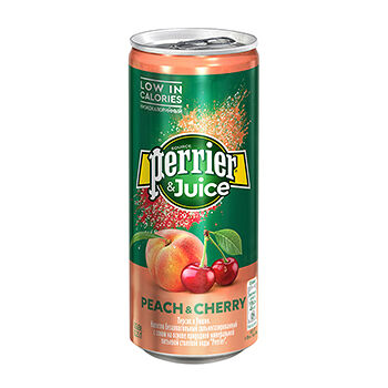 Напиток сокосодержащий Perrier&Juice персик и вишня сильногазированный 250 мл