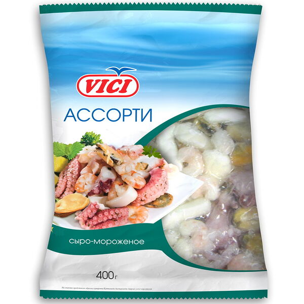 Ассорти из морепродуктов морож. и варено-морож. с креветками пастер.450г