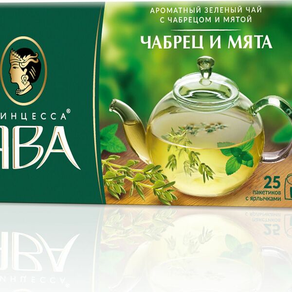 Чай зеленый Принцесса Ява Чабрец и мята в пакетиках, 25 шт.