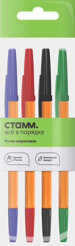 

Набор шариковых ручек Стамм Оптима, 1мм, 4 цвета, Арт. РШ-30431-4, 4шт