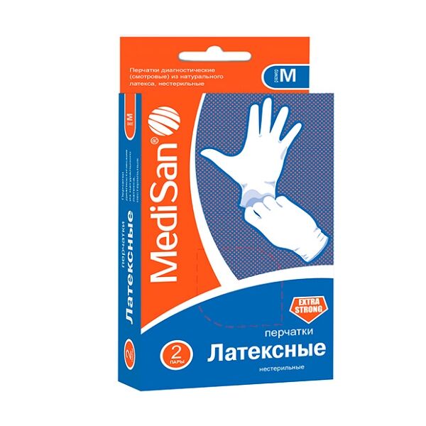 Перчатки смотр. МЕДИСАН extra strong латекс.н/с р М №2