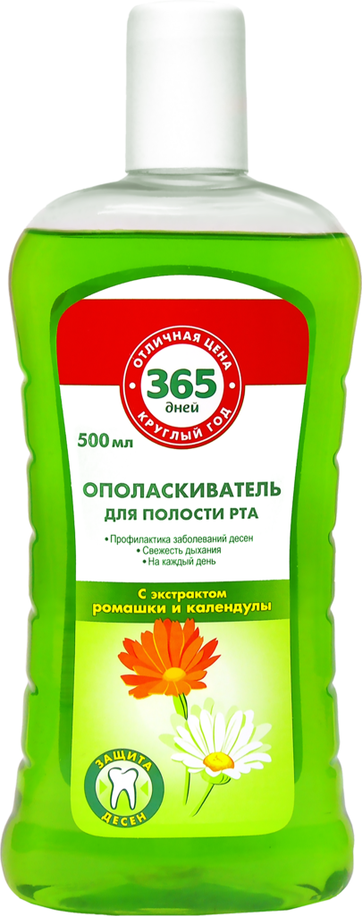 

Ополаскиватель для полости рта 365 дней с экстрактом ромашки и календулы, 500 мл