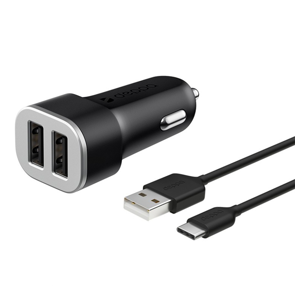 

AЗУ планшет Deppa 2 USB 2.4А + кабель USB Type-C черный Ultra