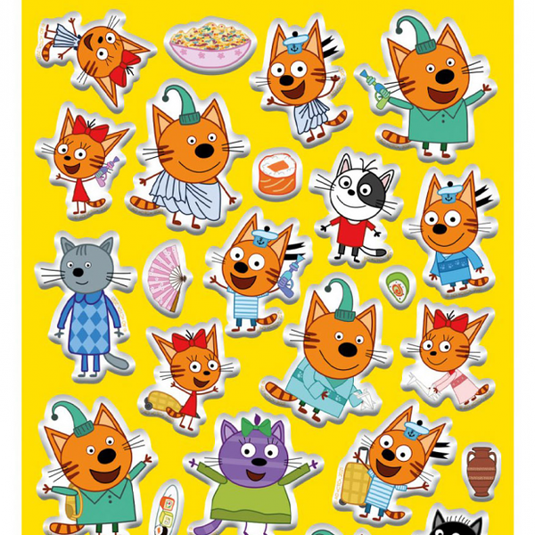 Наклейки объемные Priority многоразовые набор Три Кота