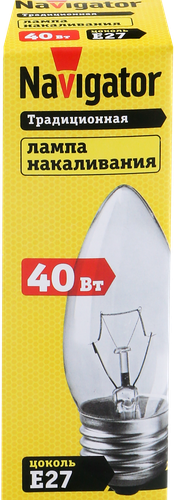 

Лампа накаливания NAVIGATOR 40Вт Е27, прозрачная, свеча