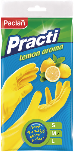 

Перчатки хозяйственные Paclan Practi с ароматом лимона M резиновые желтые 1 пара