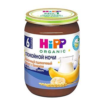 Десерт HiPP Спокойной ночи молочный пшеничный с бананом с 6 месяцев