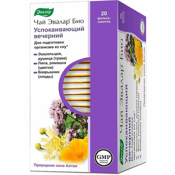 Чай Эвалар Био 20 шт успокаивающий вечерний фильтр-пакеты