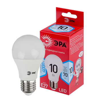 

Лампочка светодиодная Эра red line led a60-10w-840-e27 r E27 10 Вт груша нейтральный белый свет