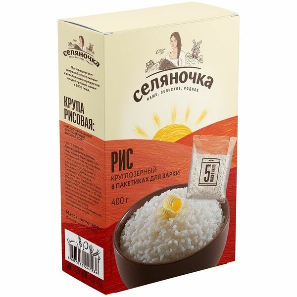 Рис Селяночка шлифованный круглозёрный быстроразваривающаяся, 5x80г