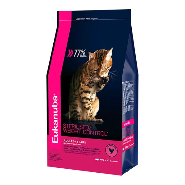 Корм Eukanuba Cat для стерилизованных и с избыточным весом взрослых кошек курица