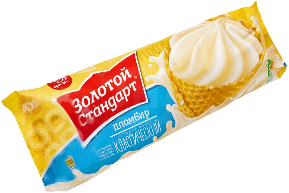 

Мороженое Золотой Стандарт Пломбир Классический в вафельном рожке 12%