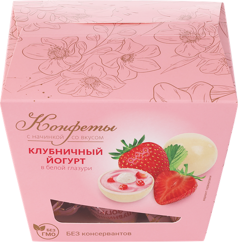 Конфеты Клубничный йогурт в белой глазури, 130г
